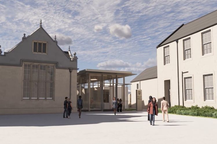 An architect’s impression of the ‘New College’ entrance: WilkinsonEyre